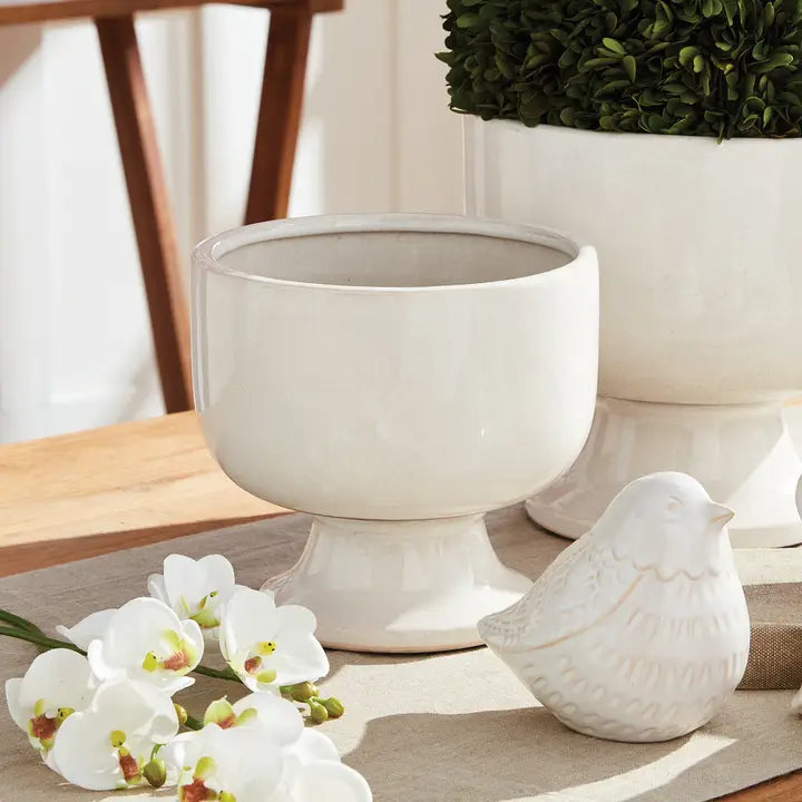 White Ceramic Footed Cachepot - Small