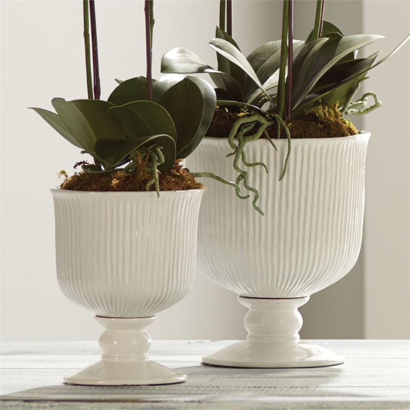 Ribbed White Ceramic Urn