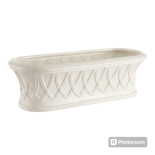 Celtic White Oval Ceramic Cachepot