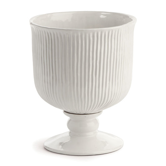 Ribbed White Ceramic Urn